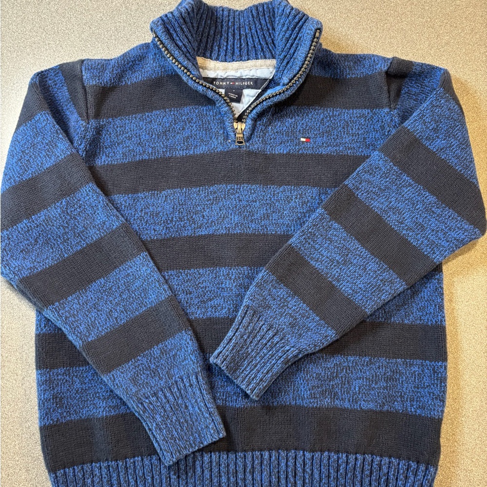 Tommy Hilfiger Blue and Black Zip-Up Sweater Boys 7 100% cotton.‎ Preppy - Picture 2 of 7